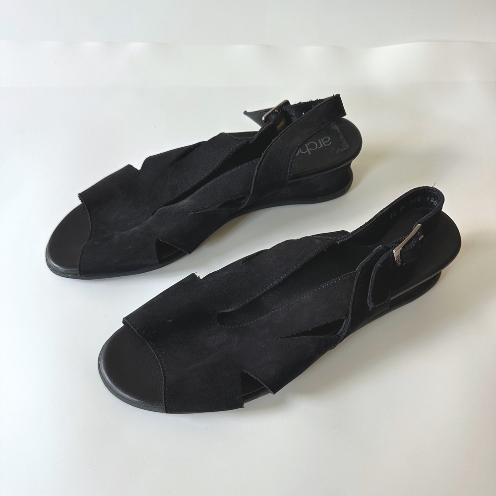 Arche Wedge Sandals Suede Leather Black Slingback Open Toe 39 US 8